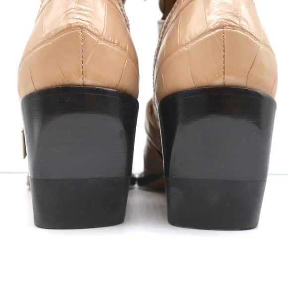 CHLOE RYLEE CUTOUT LACE-UP ANKLE BOOTS BEIGE CROC-EFFECT LEATHER SIZE 38.5 - Picture 9 of 12